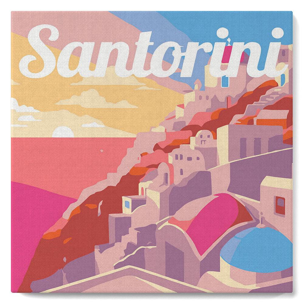 Mini Paint by numbers 8x8 framed - Travel Poster Santorini Sunset