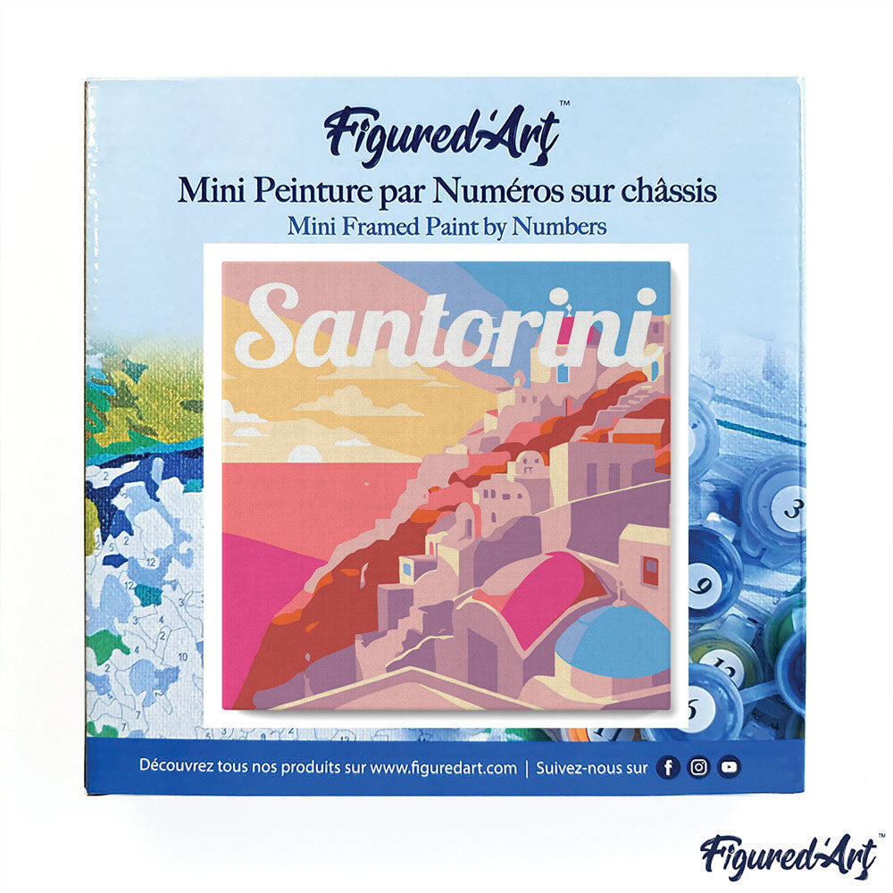 Mini Paint by numbers 8x8 framed - Travel Poster Santorini Sunset