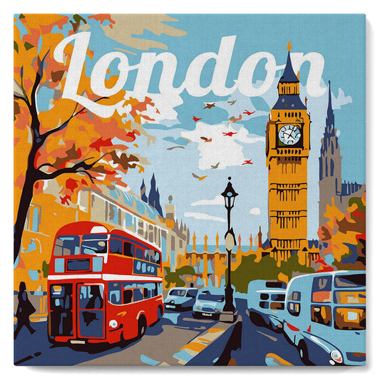 Mini Paint by numbers 8x8 framed - Travel Poster London