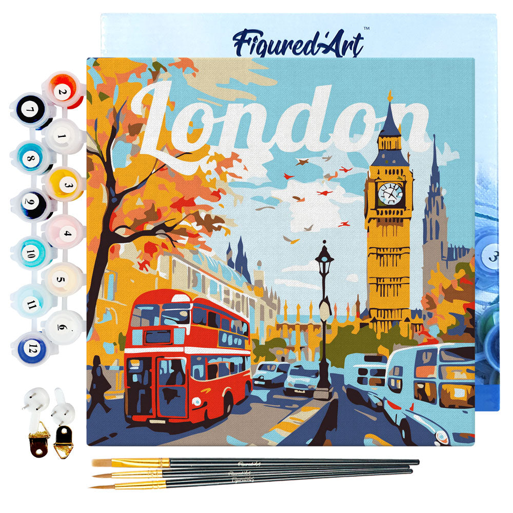 Mini Paint by numbers 8x8 framed - Travel Poster London