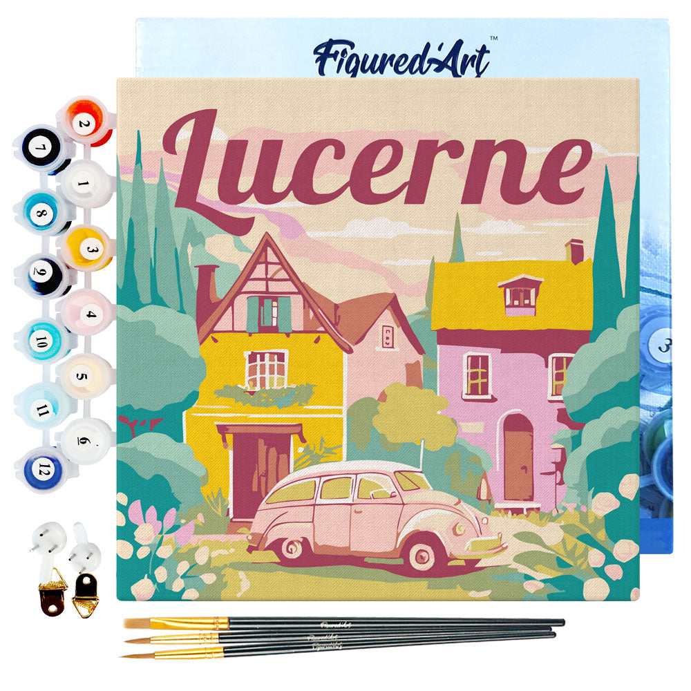 Mini Paint by numbers 8x8 framed - Travel Poster Lucerne