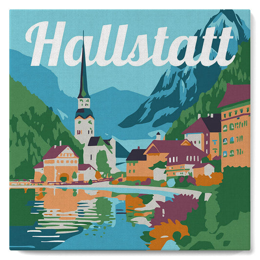 Mini Paint by numbers 8x8 framed - Travel Poster Hallstatt