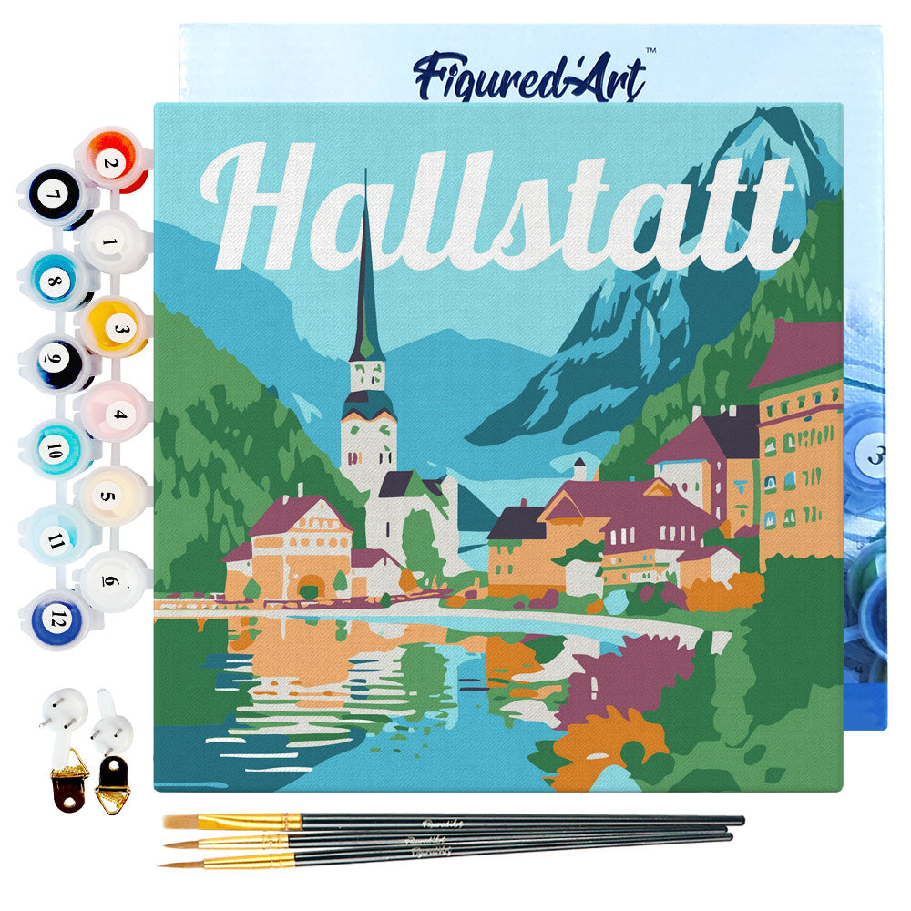 Mini Paint by numbers 8x8 framed - Travel Poster Hallstatt