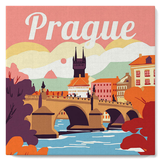 Mini Paint by numbers 8x8 framed - Travel Poster Prague