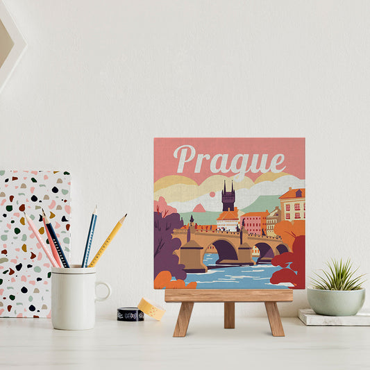 Mini Paint by numbers 8x8 framed - Travel Poster Prague