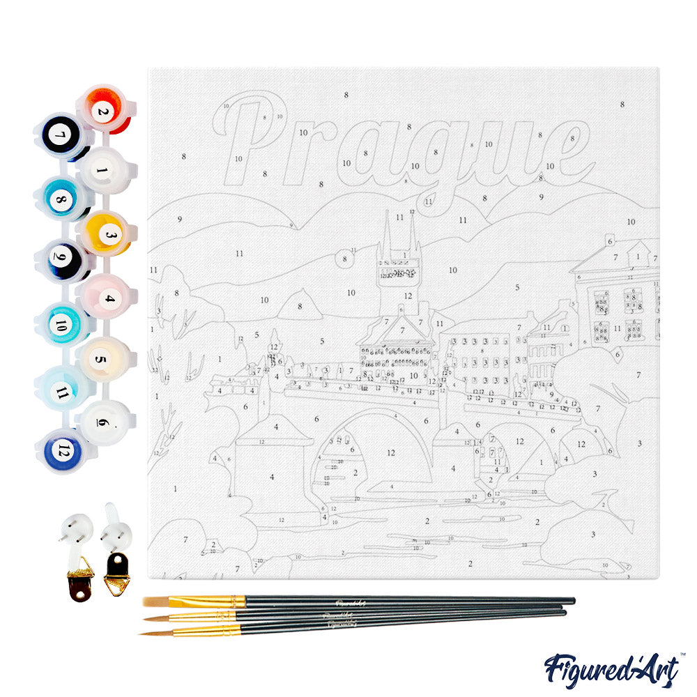 Mini Paint by numbers 8x8 framed - Travel Poster Prague