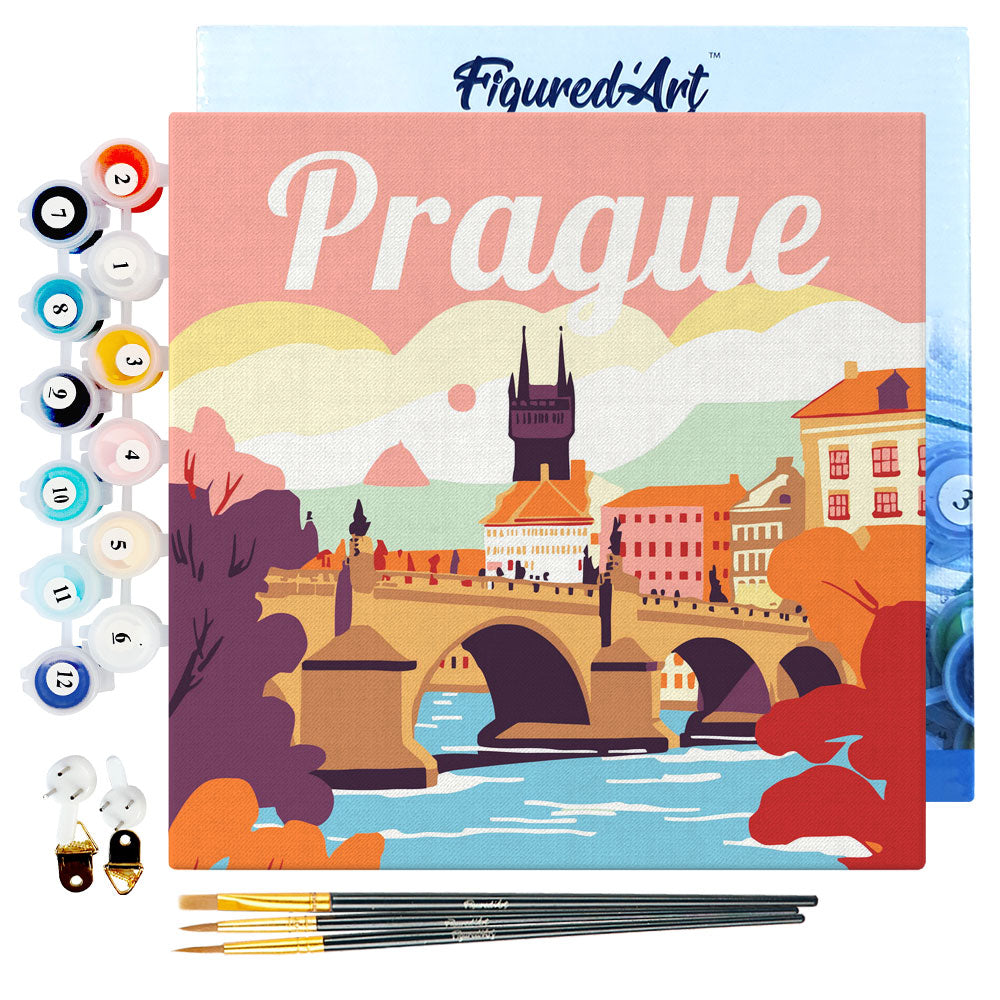 Mini Paint by numbers 8x8 framed - Travel Poster Prague