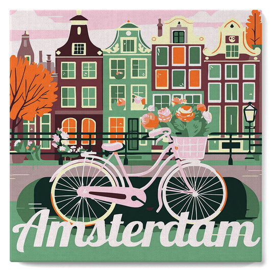 Mini Paint by numbers 8x8 framed - Travel Poster Amsterdam