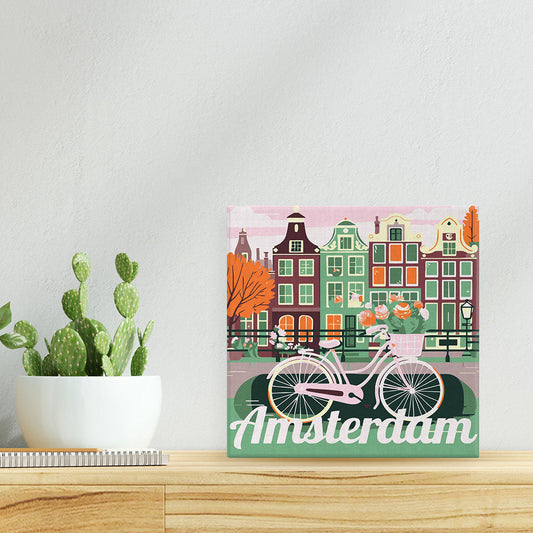 Mini Paint by numbers 8x8 framed - Travel Poster Amsterdam