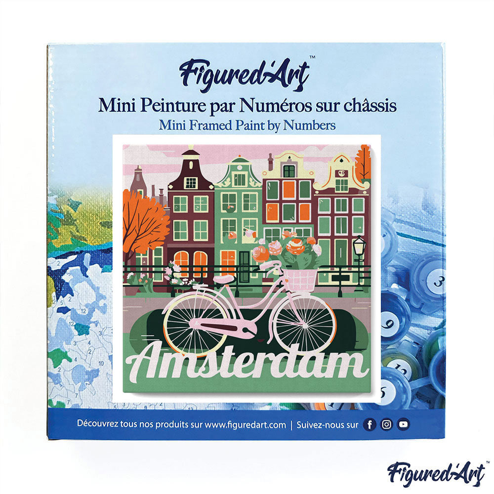 Mini Paint by numbers 8x8 framed - Travel Poster Amsterdam