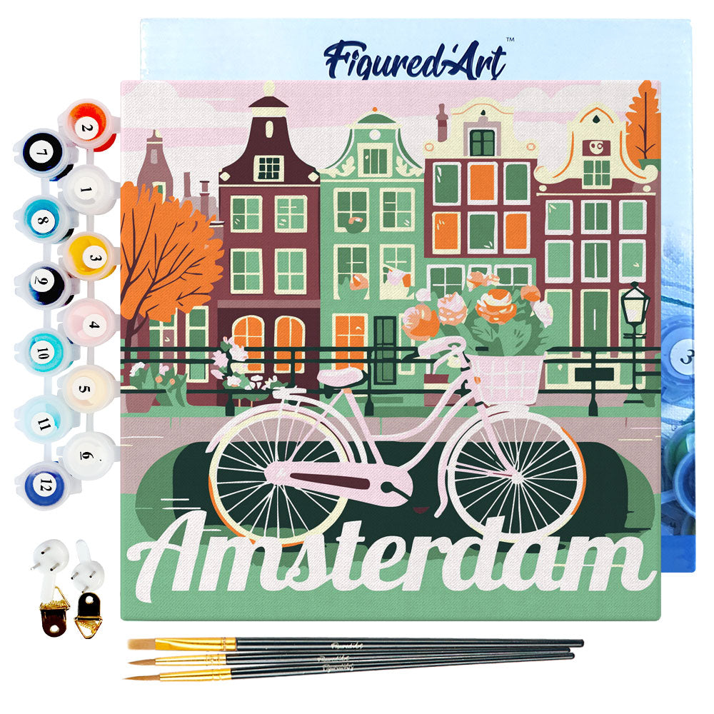 Mini Paint by numbers 8x8 framed - Travel Poster Amsterdam