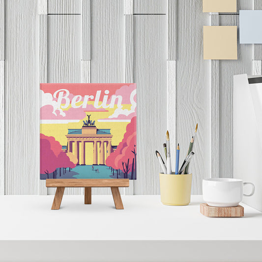 Mini Paint by numbers 8x8 framed - Travel Poster Berlin