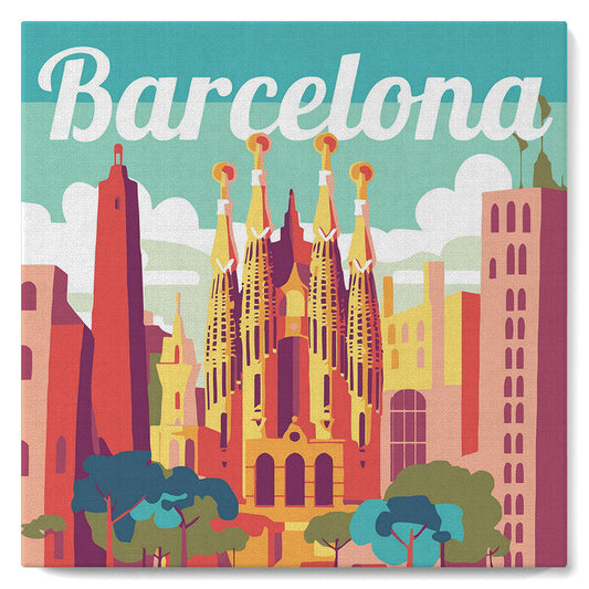 Mini Paint by numbers 8x8 framed - Travel Poster Barcelona