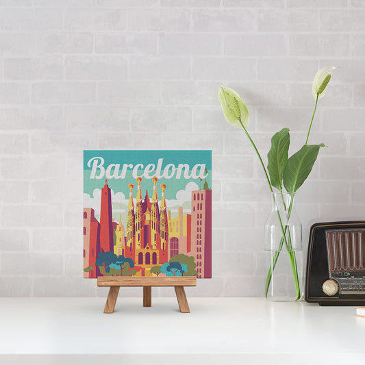 Mini Paint by numbers 8x8 framed - Travel Poster Barcelona