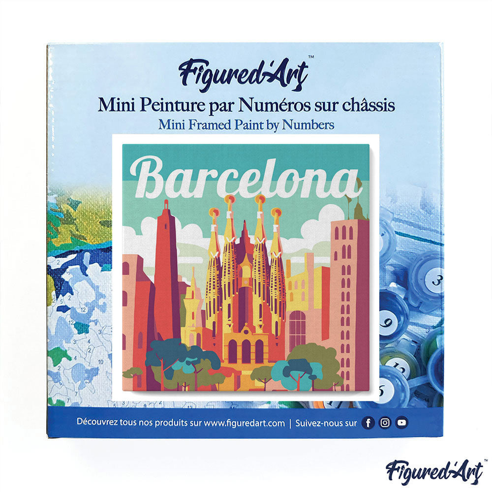 Mini Paint by numbers 8x8 framed - Travel Poster Barcelona