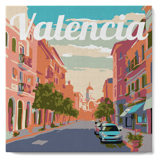 Mini Paint by numbers 8x8 framed - Travel Poster Valencia