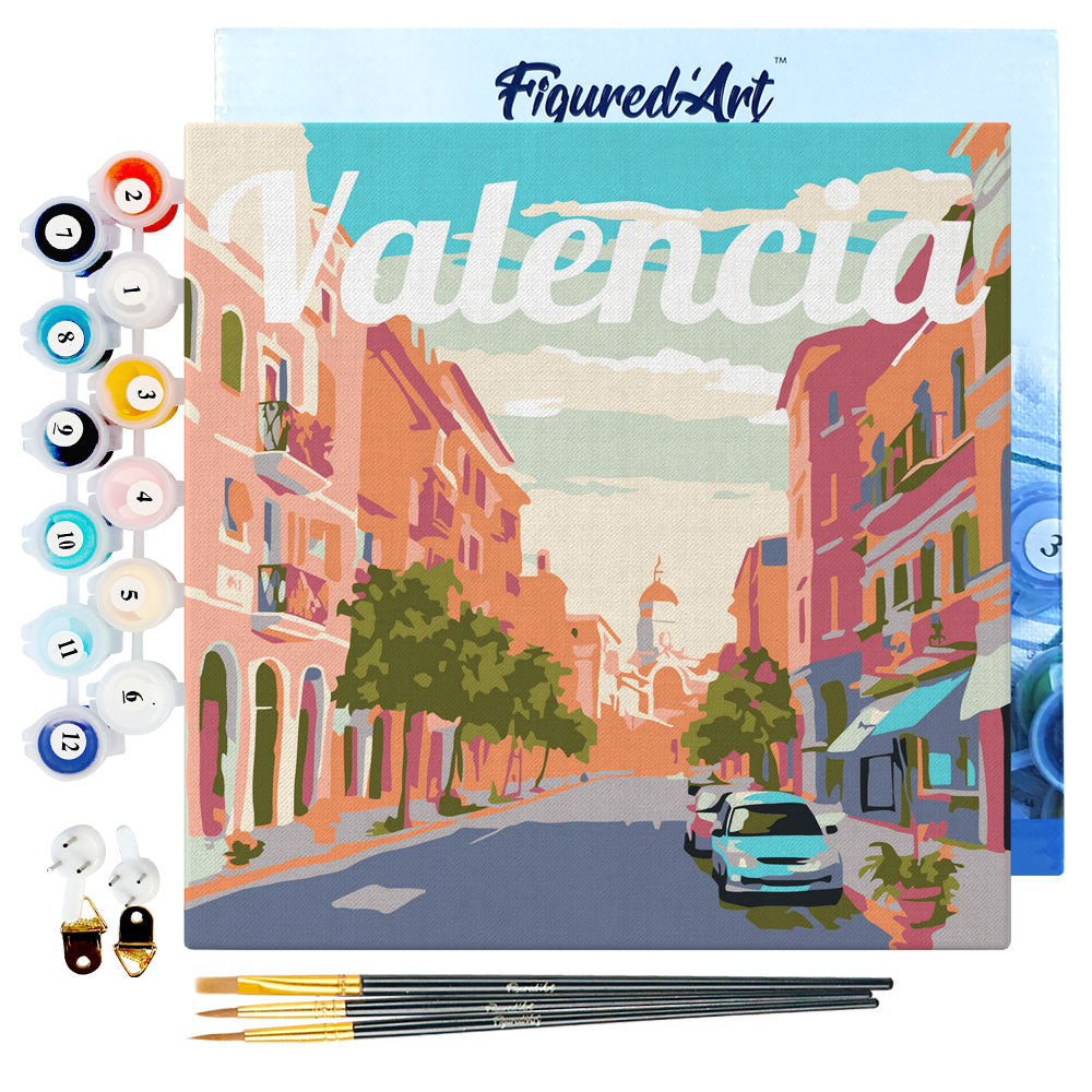 Mini Paint by numbers 8x8 framed - Travel Poster Valencia