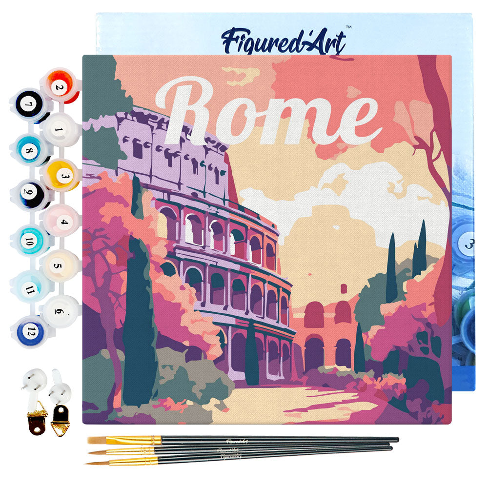 Mini Paint by numbers 8x8 framed - Travel Poster Rome