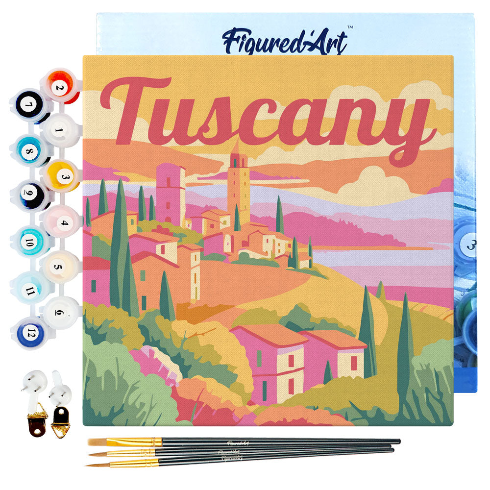 Mini Paint by numbers 8x8 framed - Travel Poster Tuscany Spring