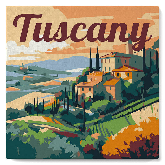 Mini Paint by numbers 8x8 framed - Travel Poster Tuscany Summer