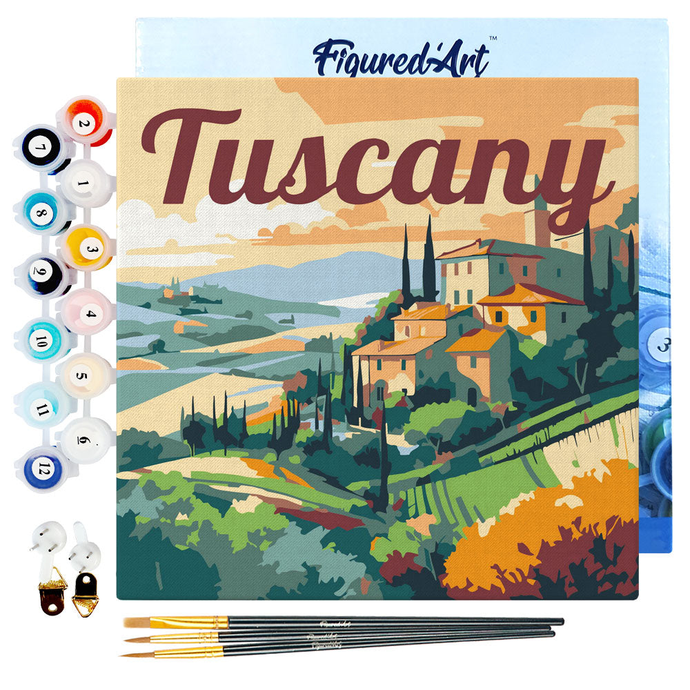 Mini Paint by numbers 8x8 framed - Travel Poster Tuscany Summer