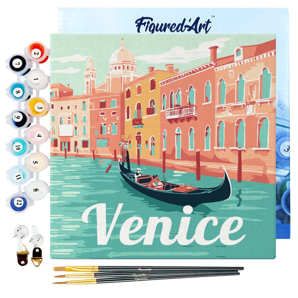 Mini Paint by numbers 8x8 framed - Travel Poster Venice