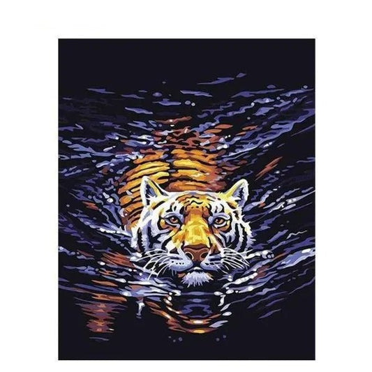 Tiger Swimming In A River