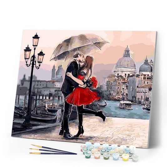 Romantic Kiss in the rain