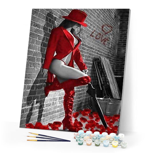 Woman with Red Leather boots