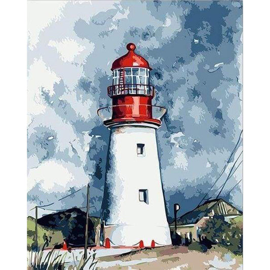Lighthouse under a Cloudy Sky