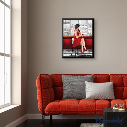 Woman in Red with Wine Glass