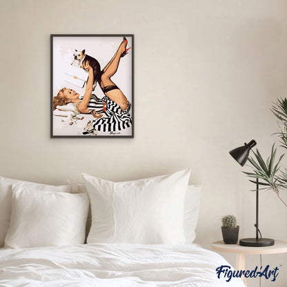 Pin-up wearing a dress and dog