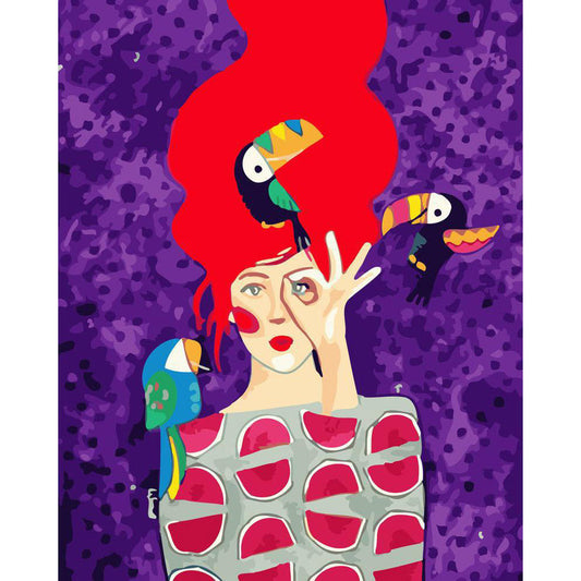 Woman and toucans