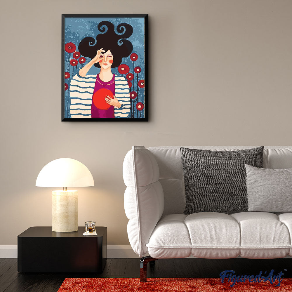 Woman with red circle