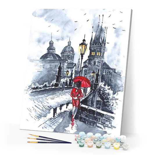 Woman in red and Umbrella