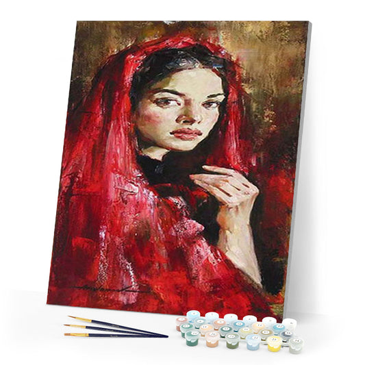 Woman in Red Veil
