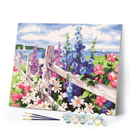 Flowers and seaside background