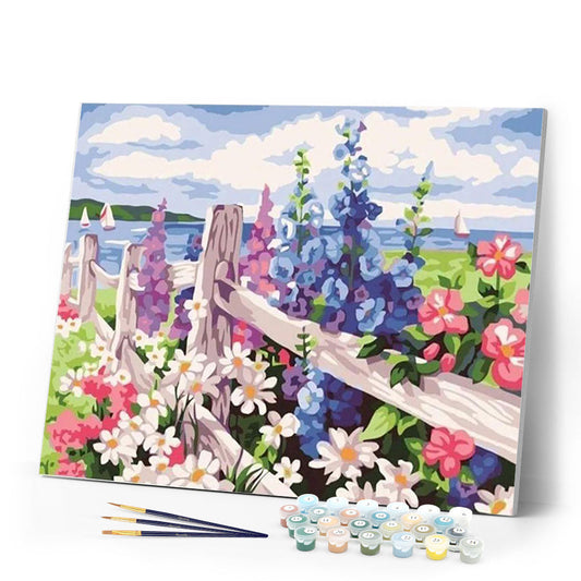 Flowers and seaside background