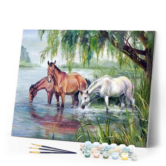Three Horses near the lake