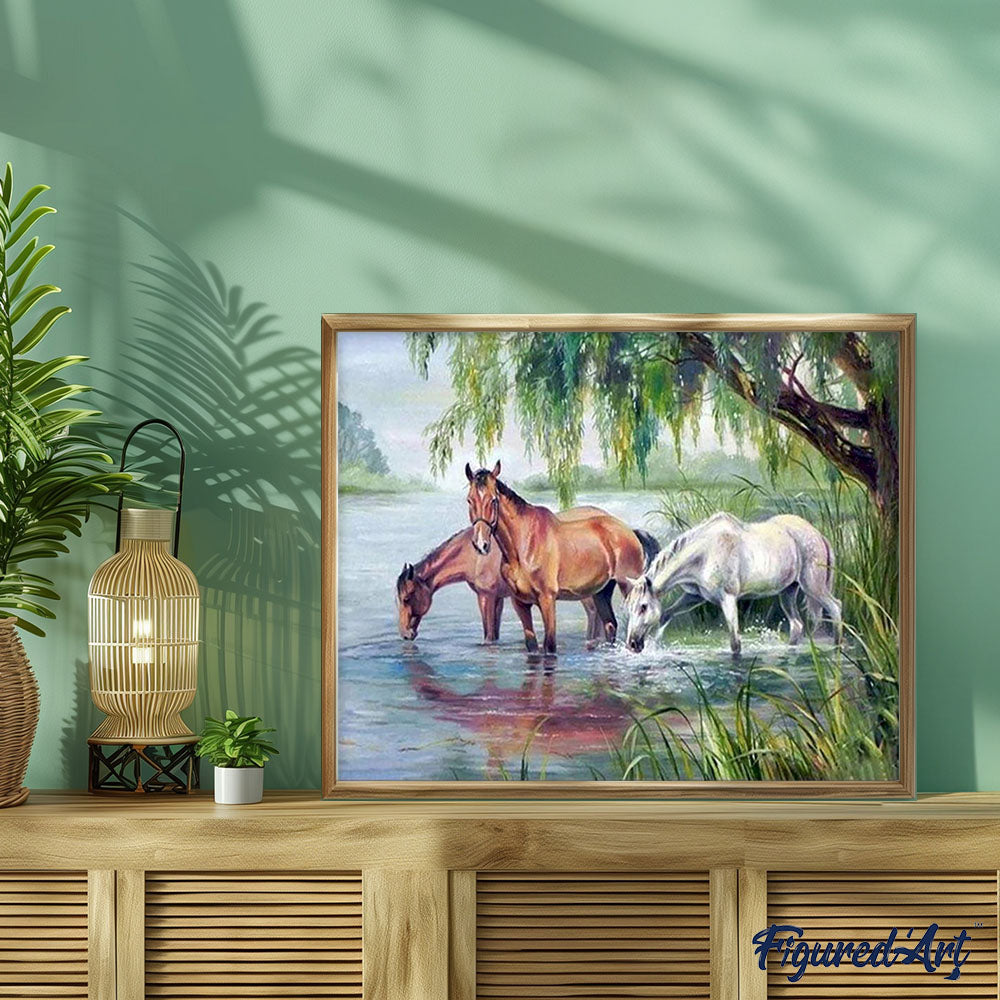 Three Horses near the lake