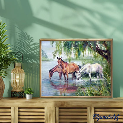 Three Horses near the lake