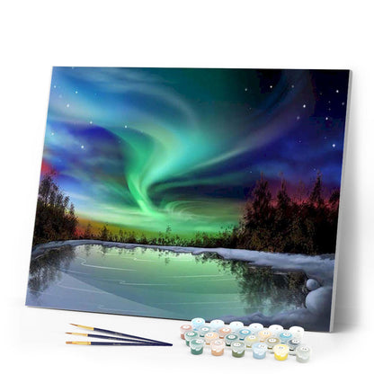 Aurora borealis and Lake