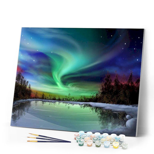 Aurora borealis and Lake
