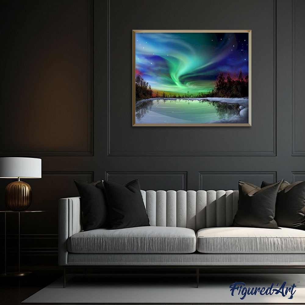 Aurora borealis and Lake