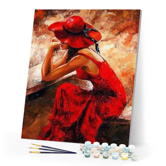 Woman wearing a Red Dress and Hat