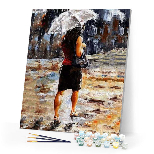Woman rushing in the Rain
