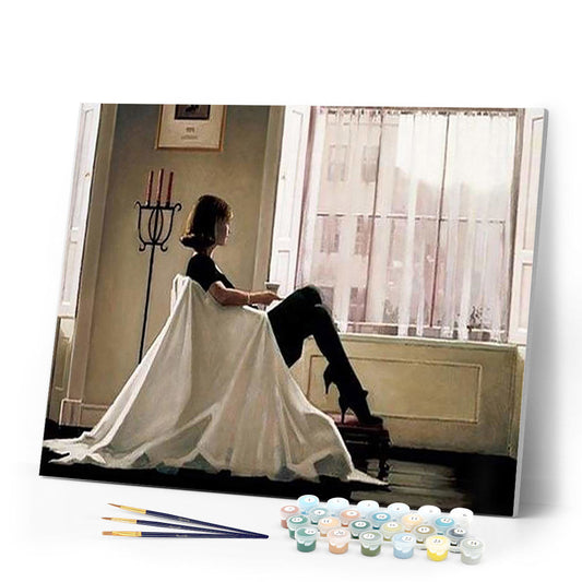 Woman looking through her window