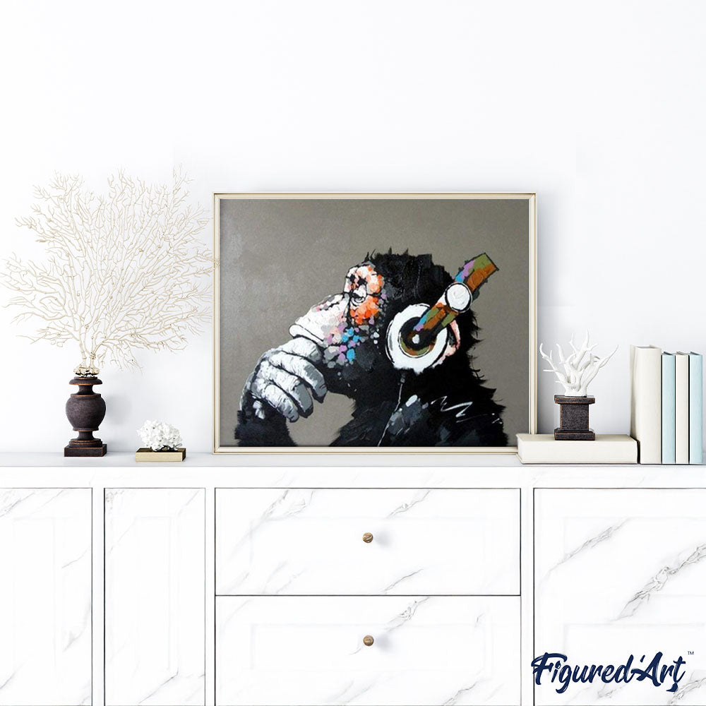 Monkey wearing headphones