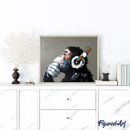 Monkey wearing headphones