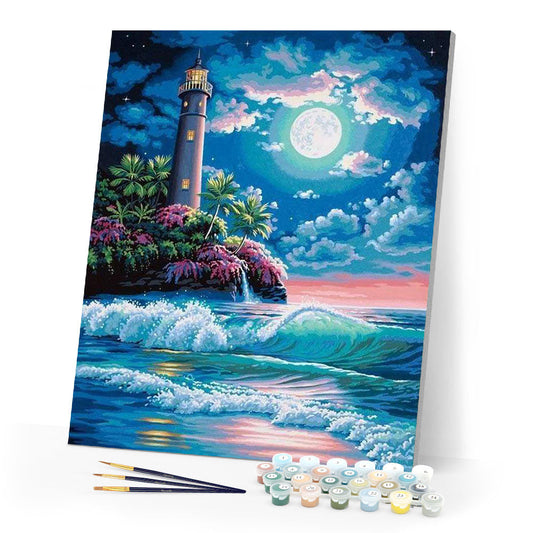 Lighthouse under a full moon